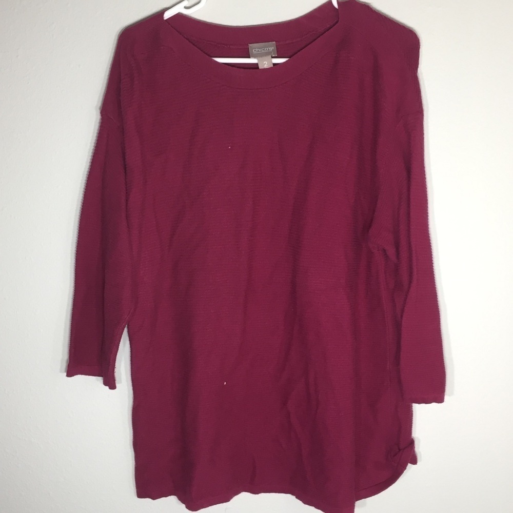 Women’s Chico’s Shirt Long Sleeve Basic Maroon